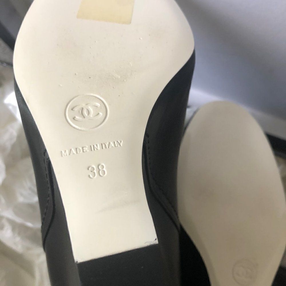 CHANEL Black Leather CC Logo Wedge Boots - Picture 7 of 14